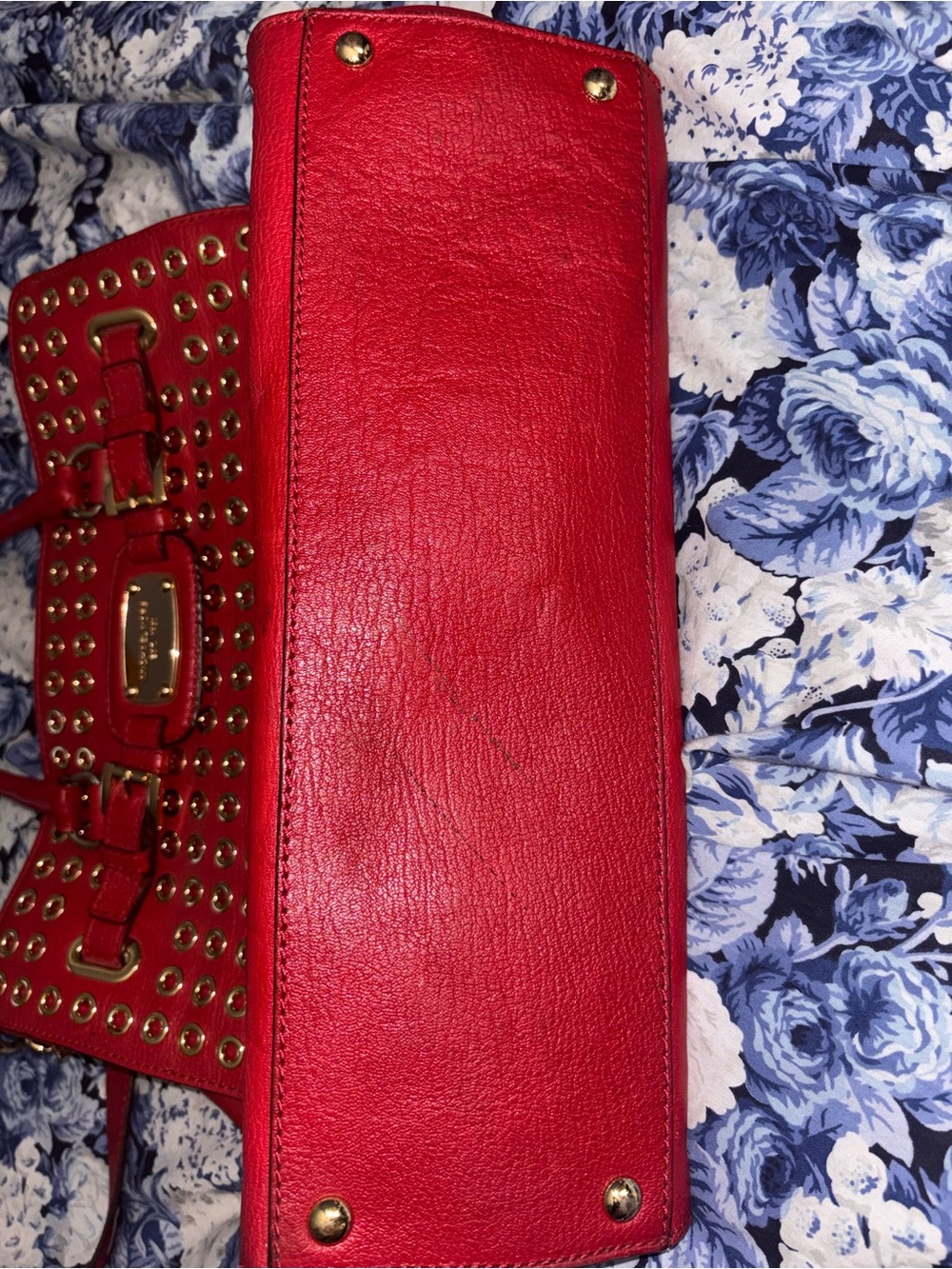 Michael Kors Red Studded Leather Tote Bag with Shoulder Strap - Picture 4 of 12